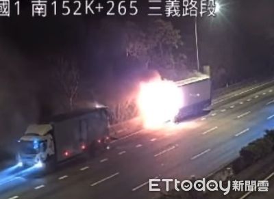 國道三義火燒車1死! 2貨車碰撞「駕駛夾困」成焦屍