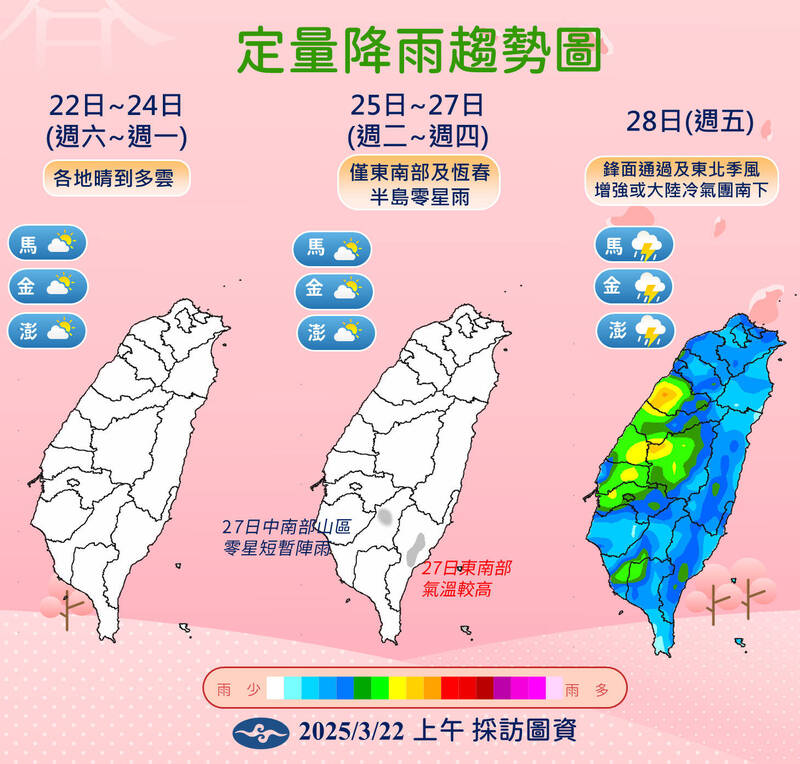 好天氣持續到下週四！3/28起濕冷到清明連假