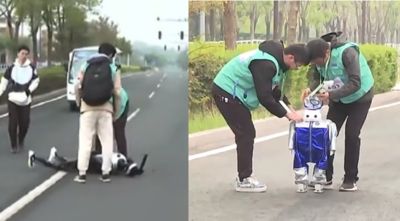 中國首屆機器人半馬賽：起跑即冒煙摔倒，機器人堅持跑完全程