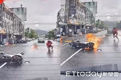宜蘭驚魂！27歲女騎士閃避自小客自摔 機車瞬間化火球