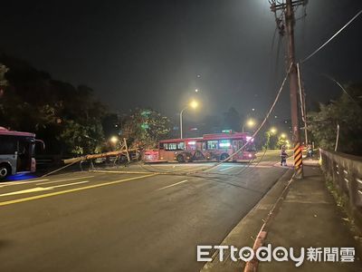 台北公車撞斷電桿驚魂！一女乘客受傷 電線橫亙馬路