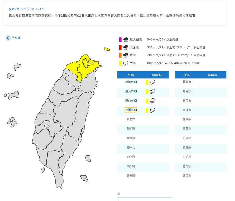 暴雨來襲！北北基桃四縣市發布大雨特報，民眾外出需謹慎